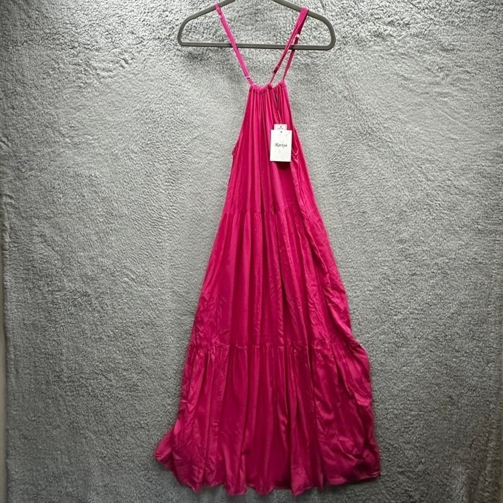NWT Raviya Women's Large Pink Tiered Halter Maxi Dress Pink Flowy